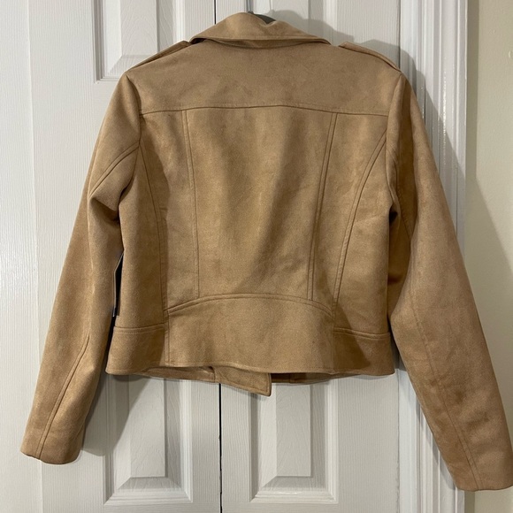 BB Dakota Tan Faux Suede Large Size Moto Jacket with Two Zippered Pockets - Picture 3 of 8